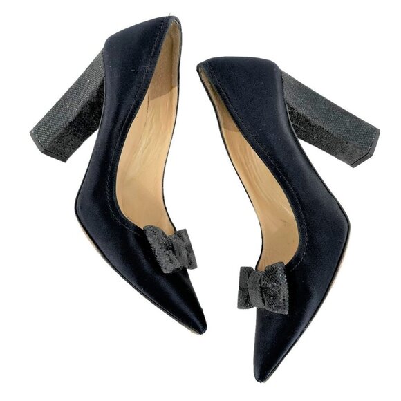 KATE SPADE Black Silk Sparkle Bow Heels Women's Size 6 Evening Pumps - Picture 3 of 8